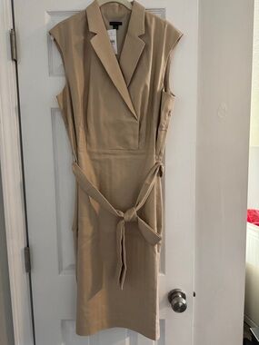 Ann Taylor Sleeveless Taupe Wrap-Style Midi Dress